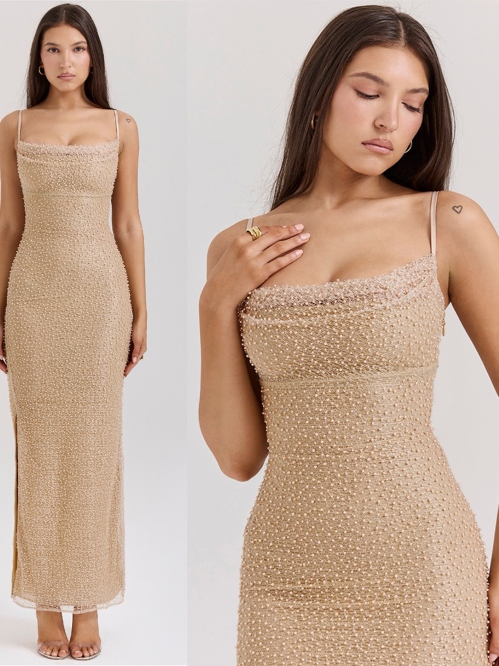 House of CB Calla Seapearl Embellished‎ Maxi Dress Size L NWOT